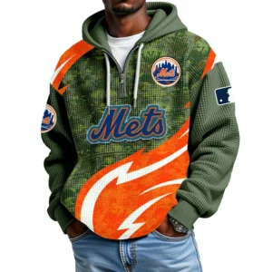 New York Mets Men's Waffle Knit Hoodie Quarter Zip New 2026 Limited