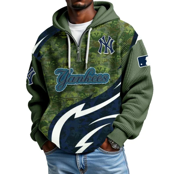New York Yankees Men's Waffle Knit Hoodie Quarter Zip New 2026 Limited