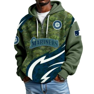 Seattle Mariners Men's Waffle Knit Hoodie Quarter Zip New 2026 Limited