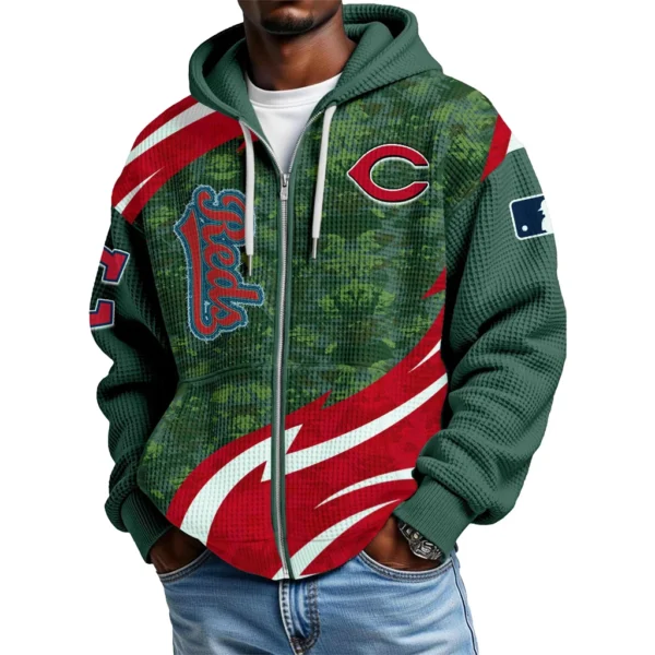 Cincinnati Reds Men’s Waffle Knit Full Zip-Up Hoodie