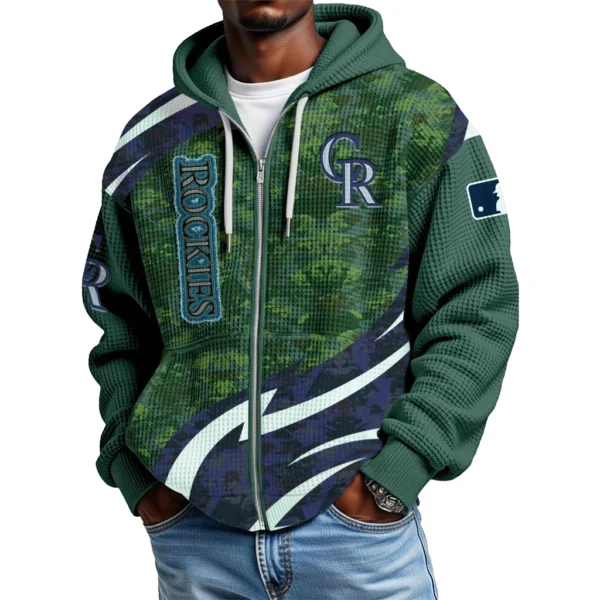 Colorado Rockies Men’s Waffle Knit Full Zip-Up Hoodie