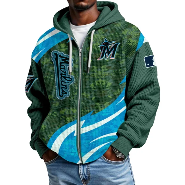 Miami Marlins Men’s Waffle Knit Full Zip-Up Hoodie