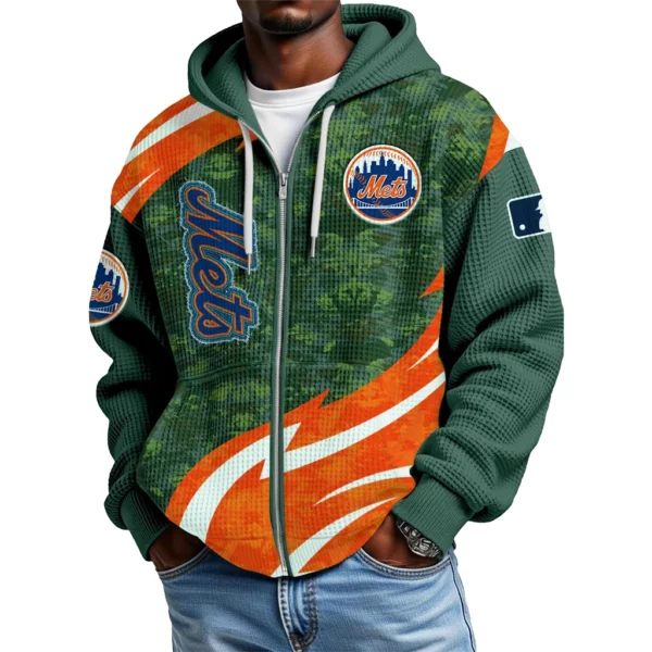 New York Mets Men’s Waffle Knit Full Zip-Up Hoodie