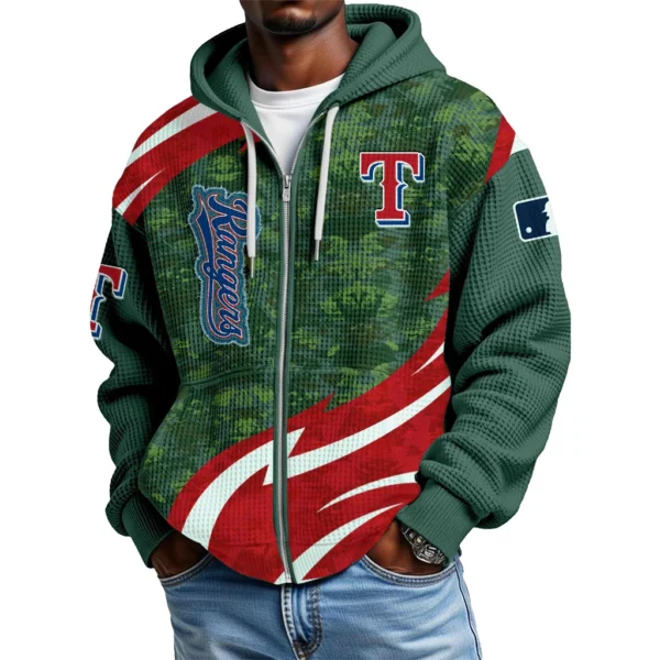 Texas Rangers Men’s Waffle Knit Full Zip-Up Hoodie