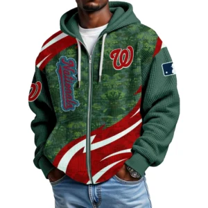 Washington Nationals Men’s Waffle Knit Full Zip-Up Hoodie