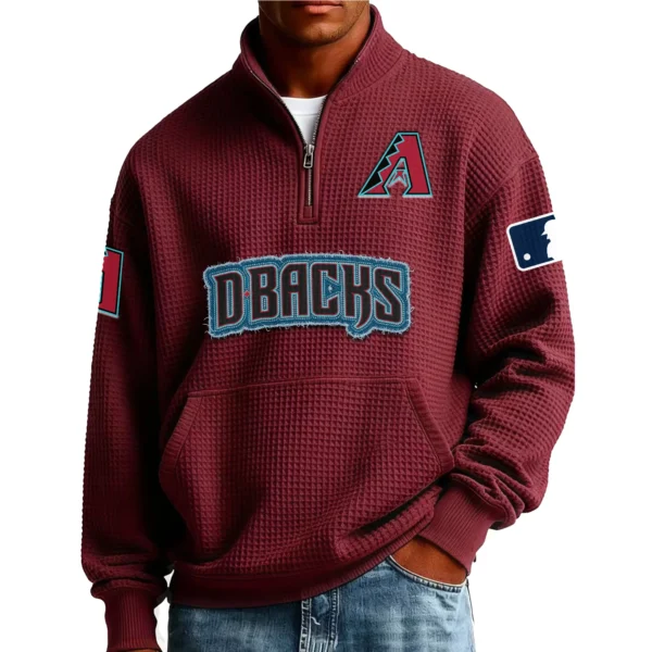 Arizona Diamondbacks Men’s Quarter Zip Pullover Sweatshirt Waffle Knit Pocket New 2026 Limited