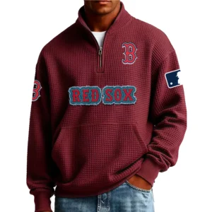 Boston Red Sox Men’s Quarter Zip Pullover Sweatshirt Waffle Knit Pocket New 2026 Limited