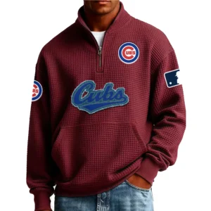 Chicago Cubs Men’s Quarter Zip Pullover Sweatshirt Waffle Knit Pocket New 2026 Limited