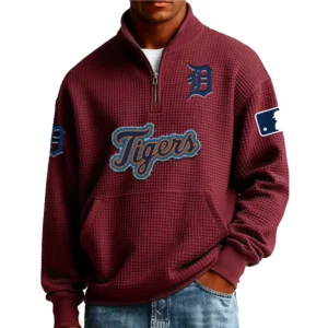 Detroit Tigers Men’s Quarter Zip Pullover Sweatshirt Waffle Knit Pocket New 2026 Limited