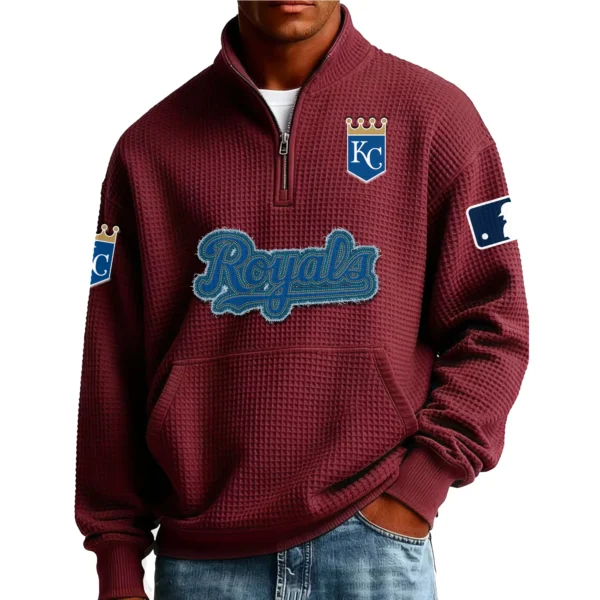 Kansas City Royals Men’s Quarter Zip Pullover Sweatshirt Waffle Knit Pocket New 2026 Limited