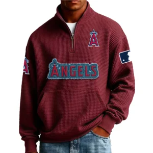 Los Angeles Angels Men’s Quarter Zip Pullover Sweatshirt Waffle Knit Pocket New 2026 Limited