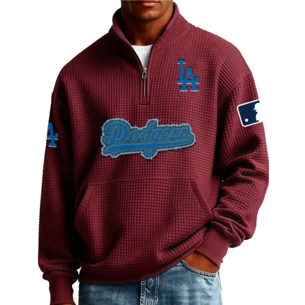 Los Angeles Dodgers Men’s Quarter Zip Pullover Sweatshirt Waffle Knit Pocket New 2026 Limited