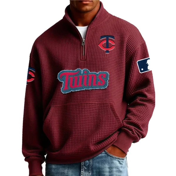 Minnesota Twins Men’s Quarter Zip Pullover Sweatshirt Waffle Knit Pocket New 2026 Limited