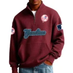 New York Yankees Men’s Quarter Zip Pullover Sweatshirt Waffle Knit Pocket New 2026 Limited