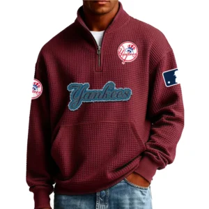 New York Yankees Men’s Quarter Zip Pullover Sweatshirt Waffle Knit Pocket New 2026 Limited
