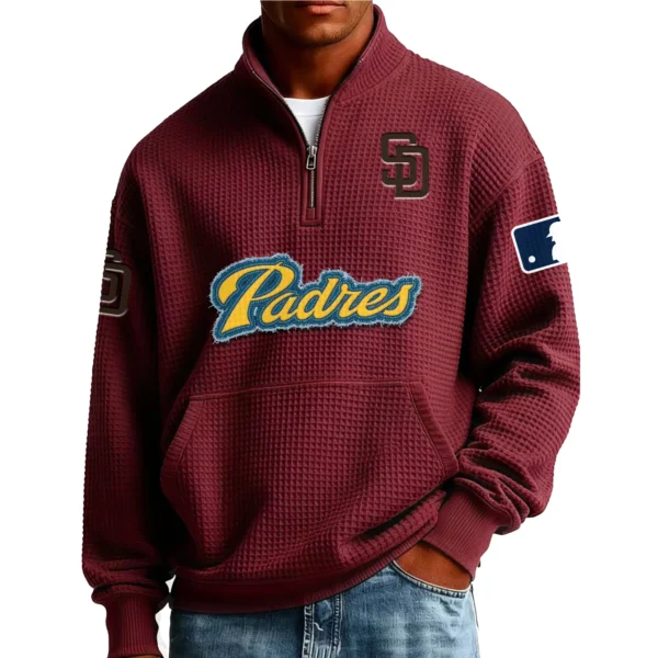 San Diego Padres Men’s Quarter Zip Pullover Sweatshirt Waffle Knit Pocket New 2026 Limited