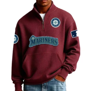 Seattle Mariners Men’s Quarter Zip Pullover Sweatshirt Waffle Knit Pocket New 2026 Limited