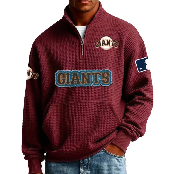 San Francisco Giants Men’s Quarter Zip Pullover Sweatshirt Waffle Knit Pocket New 2026 Limited