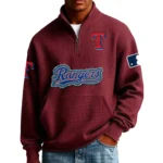 Texas Rangers Men’s Quarter Zip Pullover Sweatshirt Waffle Knit Pocket New 2026 Limited