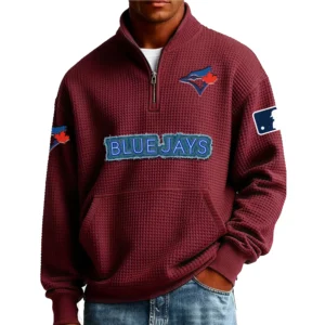 Toronto Blue Jays Men’s Quarter Zip Pullover Sweatshirt Waffle Knit Pocket New 2026 Limited