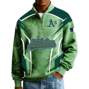 Athletics Men’s Quarter Zip Pullover Sweatshirt Waffle Knit Pocket 2026 Limited