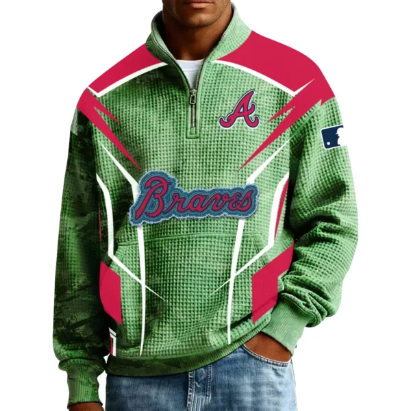 Atlanta Braves Men’s Quarter Zip Pullover Sweatshirt Waffle Knit Pocket 2026 Limited