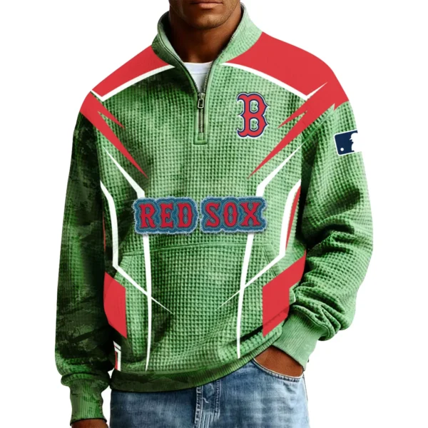 Boston Red Sox Men’s Quarter Zip Pullover Sweatshirt Waffle Knit Pocket 2026 Limited