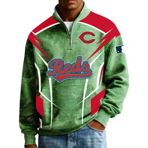 Cincinnati Reds Men’s Quarter Zip Pullover Sweatshirt Waffle Knit Pocket 2026 Limited
