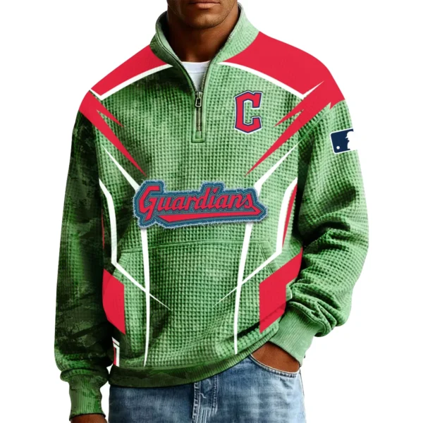 Cleveland Guardians Men’s Quarter Zip Pullover Sweatshirt Waffle Knit Pocket 2026 Limited