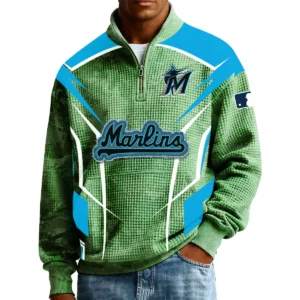 Miami Marlins Men’s Quarter Zip Pullover Sweatshirt Waffle Knit Pocket 2026 Limited