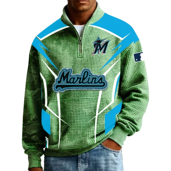 Miami Marlins Men’s Quarter Zip Pullover Sweatshirt Waffle Knit Pocket 2026 Limited