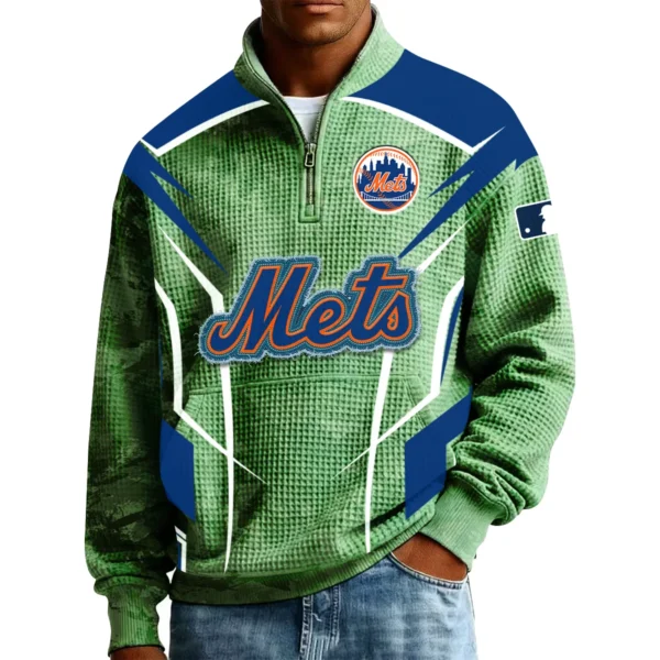 New York Mets Men’s Quarter Zip Pullover Sweatshirt Waffle Knit Pocket 2026 Limited