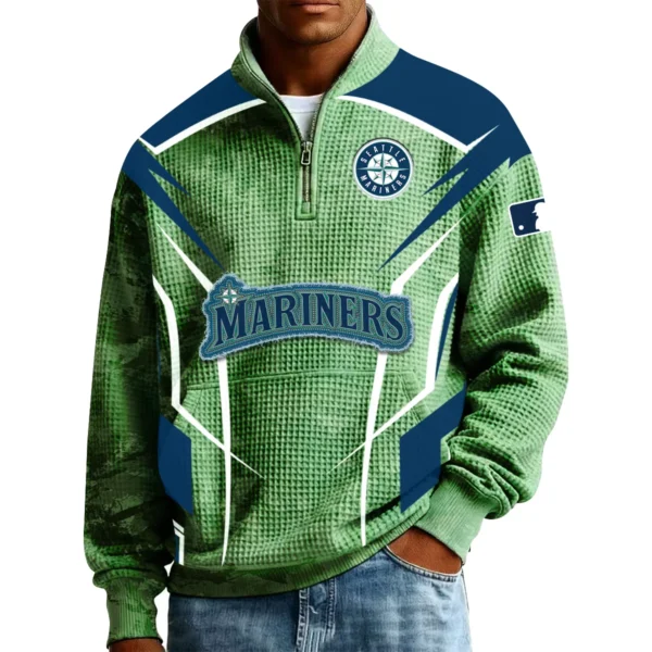 Seattle Mariners Men’s Quarter Zip Pullover Sweatshirt Waffle Knit Pocket 2026 Limited