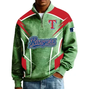 Texas Rangers Men’s Quarter Zip Pullover Sweatshirt Waffle Knit Pocket 2026 Limited
