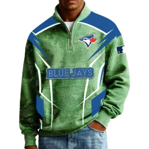 Toronto Blue Jays Men’s Quarter Zip Pullover Sweatshirt Waffle Knit Pocket 2026 Limited