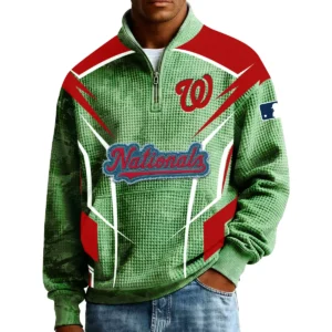 Washington Nationals Men’s Quarter Zip Pullover Sweatshirt Waffle Knit Pocket 2026 Limited