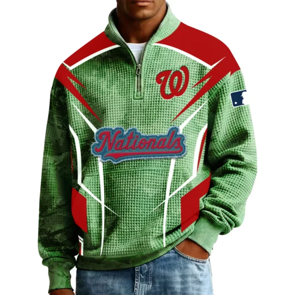 Washington Nationals Men’s Quarter Zip Pullover Sweatshirt Waffle Knit Pocket 2026 Limited