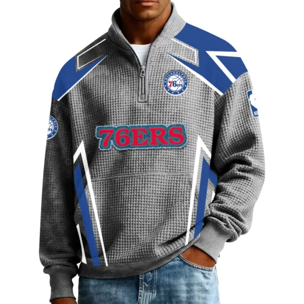 Philadelphia 76ers Men’s Quarter Zip Pullover Sweatshirt Waffle Knit Pocket 2026 Limited