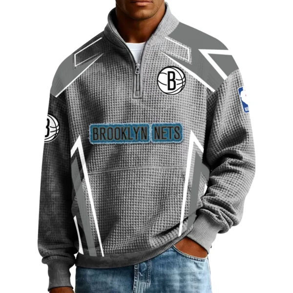 Brooklyn Nets Men’s Quarter Zip Pullover Sweatshirt Waffle Knit Pocket 2026 Limited