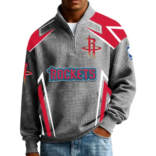Houston Rockets Men’s Quarter Zip Pullover Sweatshirt Waffle Knit Pocket 2026 Limited