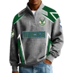 Milwaukee Bucks Men’s Quarter Zip Pullover Sweatshirt Waffle Knit Pocket 2026 Limited
