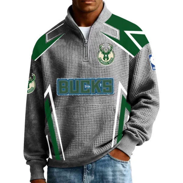 Milwaukee Bucks Men’s Quarter Zip Pullover Sweatshirt Waffle Knit Pocket 2026 Limited