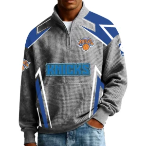 New York Knicks Men’s Quarter Zip Pullover Sweatshirt Waffle Knit Pocket 2026 Limited