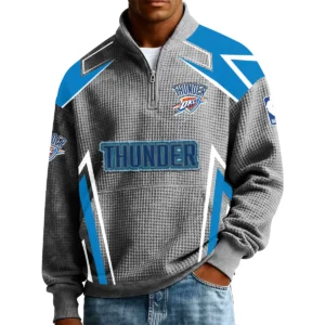 Oklahoma City Thunder Men’s Quarter Zip Pullover Sweatshirt Waffle Knit Pocket 2026 Limited