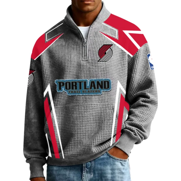Portland Trail Blazers Men’s Quarter Zip Pullover Sweatshirt Waffle Knit Pocket 2026 Limited