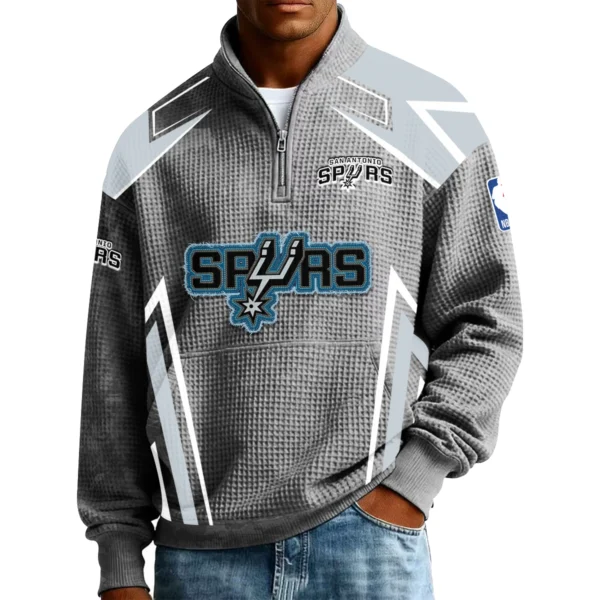 San Antonio Spurs Men’s Quarter Zip Pullover Sweatshirt Waffle Knit Pocket 2026 Limited