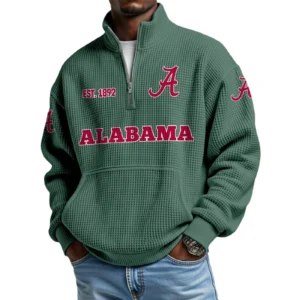 Alabama Crimson Tide Men’s Quarter Zip Pullover Sweatshirt Waffle Knit Pocket