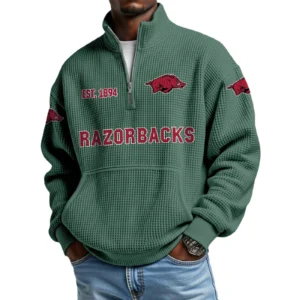 Arkansas Razorbacks Men’s Quarter Zip Pullover Sweatshirt Waffle Knit Pocket