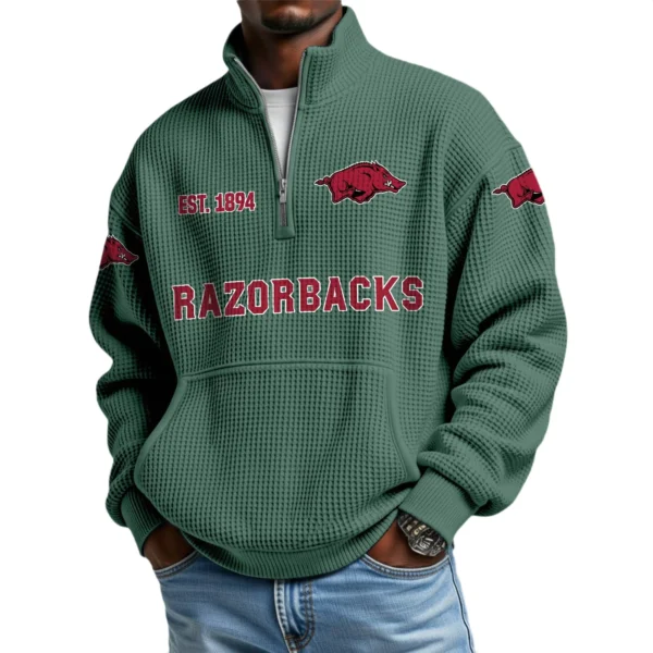 Arkansas Razorbacks Men’s Quarter Zip Pullover Sweatshirt Waffle Knit Pocket