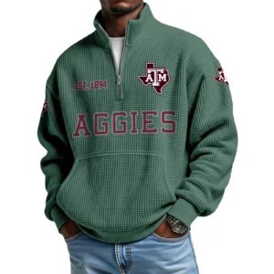 Texas A&M Aggies Men’s Quarter Zip Pullover Sweatshirt Waffle Knit Pocket